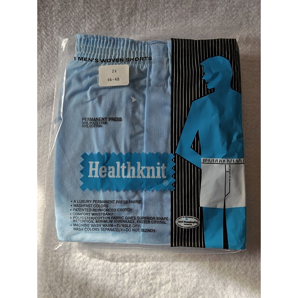 Healthknit Woven Shorts Mens 2X 46 48 Permanent Press Blue Comfort Waistband